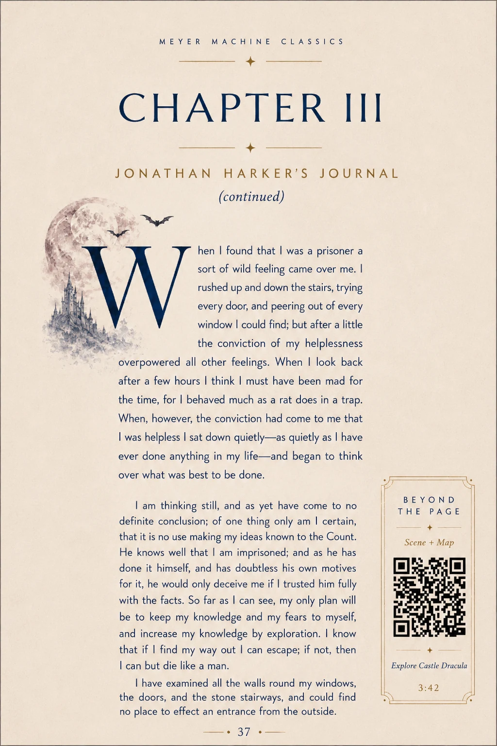 Interior Dracula page concept with a Beyond the Page QR companion feature